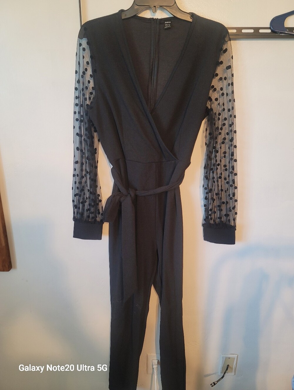 Black Sheer Polka Dot Sleeve Jumpsuit